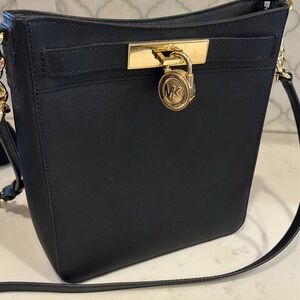 Michael Kors Black Saffiano Structured Padlock Crossbody Bag